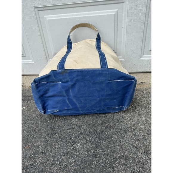 Vintage 80's LL Bean Boat And Tote Large Canvas Bag Blue Trim Freeport Maine - Picture 7 of 9